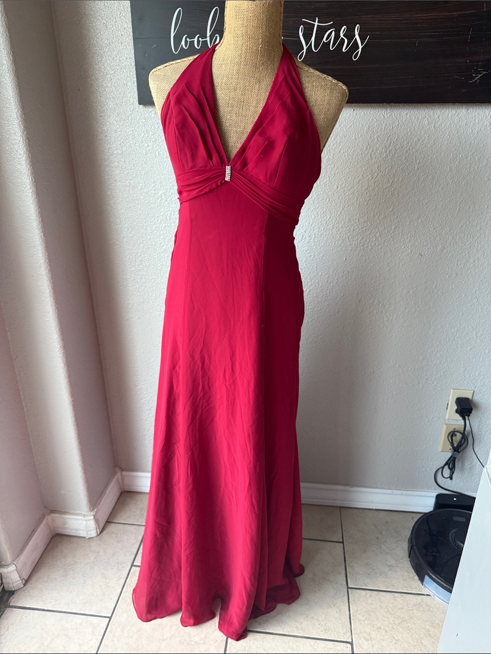Halter top Red Evening Gown with Halter Neck